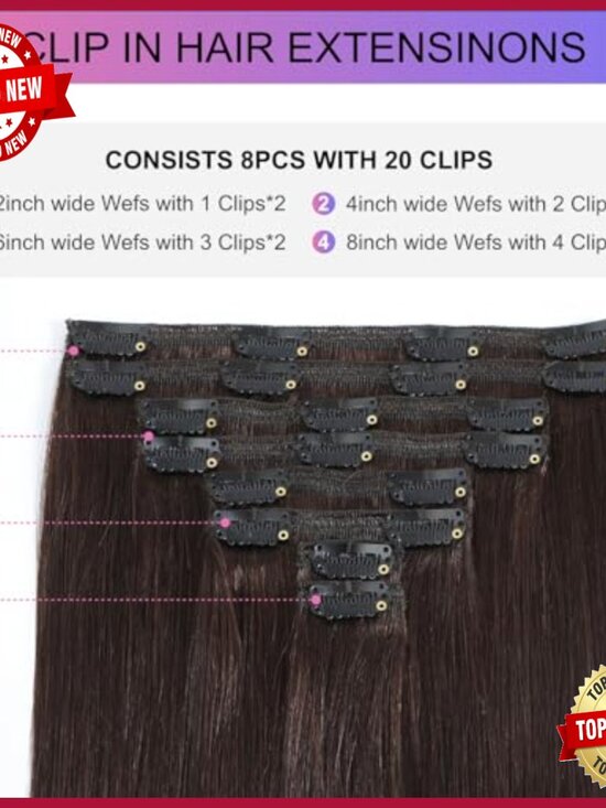 22 Inch Real Human Hair Clip In Extensions 110g 8pcs Salon Quality 22 Inch Human Hair Clip-In Extensions, 110g Straight Double Weft main image 2